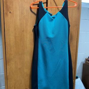 Elegant Teal and Black Sleeveless Dress